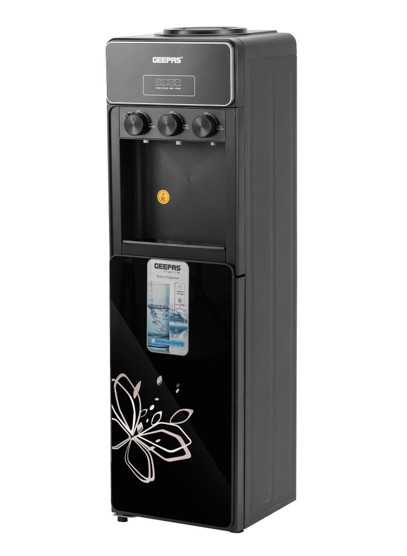 GEEPAS Hot And Cold Water Dispenser With Cabinet, Stainless Steel Water Tank, Normal, Hot & Cold Function, Child Safety Lock, Adjustable Water Flow, 3 Knob Tap, Glass Door, Low Noise, High Efficient GWD17038 Black  - Image 2