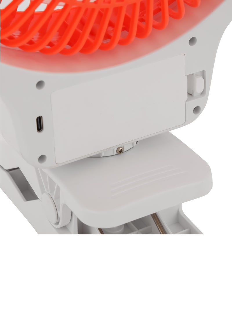 GEEPAS - 8 Inch Multi Angle LED Clip Fan, 9 Hours Working Time, AC/DC Function, 1500 mAh Lithium Battery, Two Level LED, Up/Down Tilting, Charging Indicator, Full Charged Indicator, Working Indicator GF21121 Orange & white - Image 1