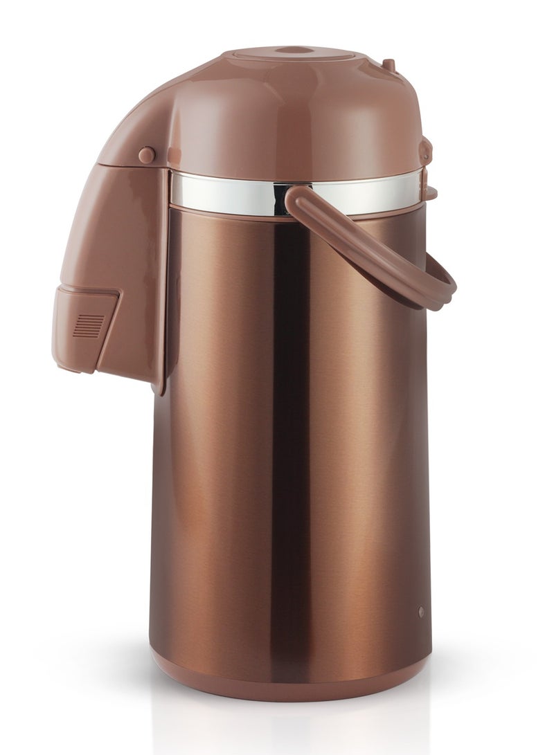 Royalford Royalford Thermic Airpot Glass Vaccum Flask - 3.5 Litre, Double Wall, Glass Inner, 360 Degree Rotating Base, Portable & Leak Resistant, Preserves Flavor & Freshness Brown - Image 1