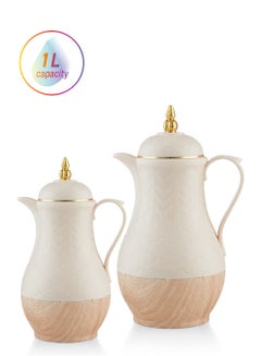 Royalford Vacuum Flask 2 In 1 Combo Pack-0.5 & 1L,  Durable PP Body With Asbestos Free Pink Glass Inner, Portable & Leak Resistant, Keep Drinks Hot Or Cold For Long Hours, Beige