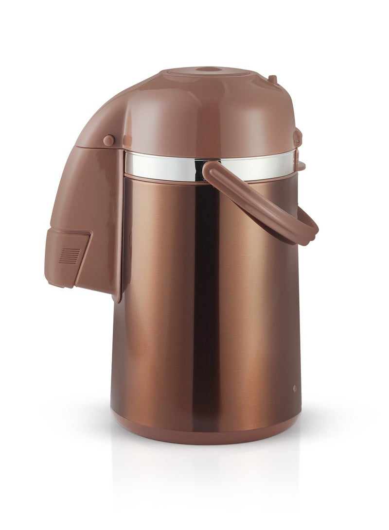 Royalford Royalford Thermic Airpot Glass Vaccum Flask - 2.5Litre, Double Wall, Glass Inner, 360 Degree Rotating Base, Portable & Leak Resistant, Preserves Flavor & Freshness Brown  - Image 1