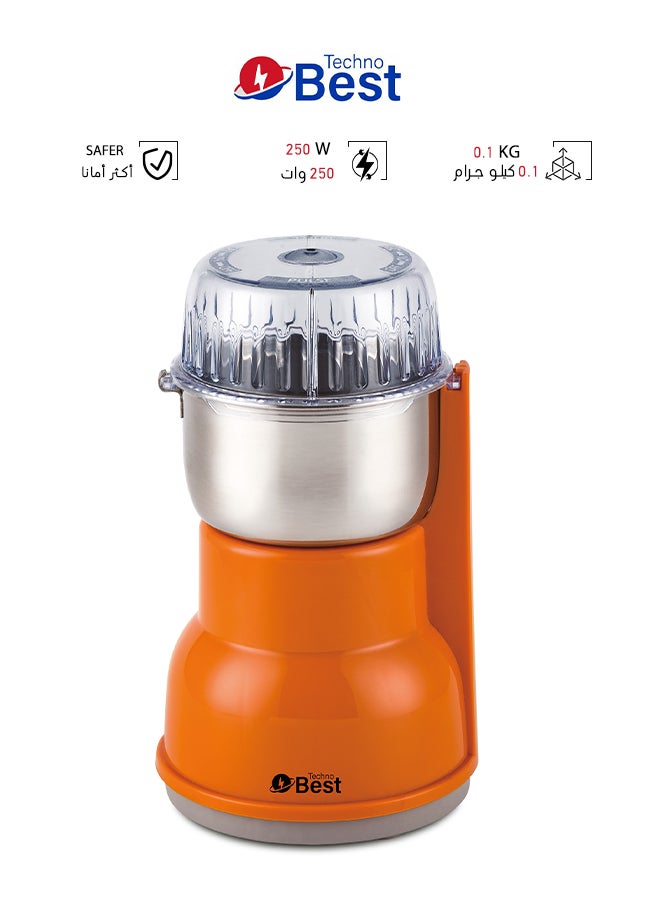 Techno Best Plastic Coffee Grinder 0.1 kg 250 W BCG-001 Orange  - Image 1
