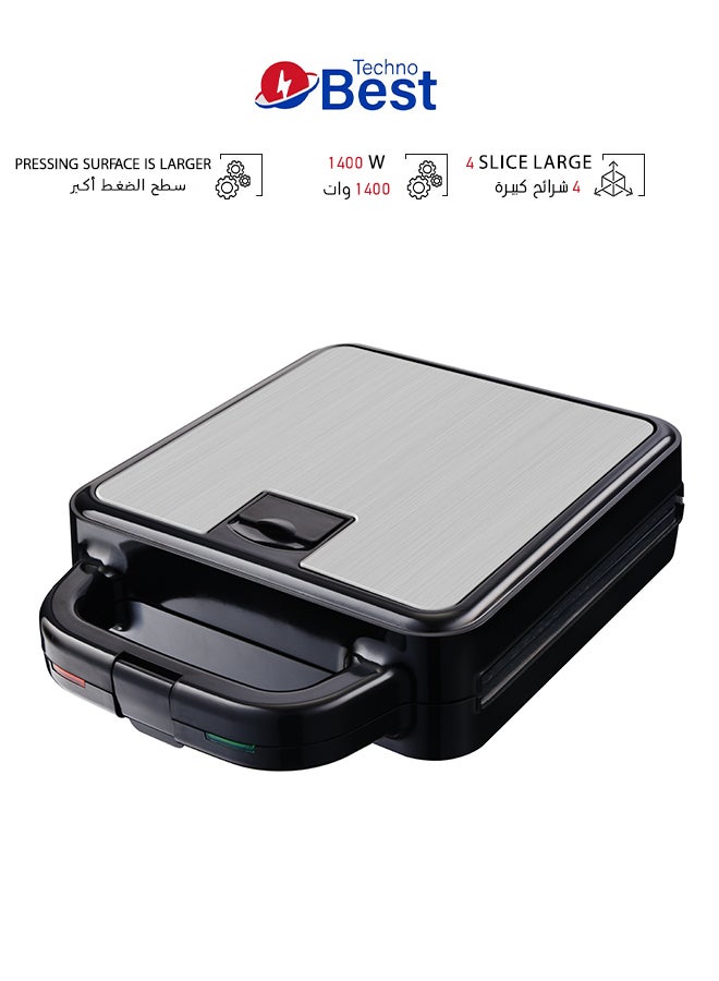 Techno Best 3-In-1 4 Slice Large Sandwich Maker 1400 W BSM-04S Silver  - Image 1