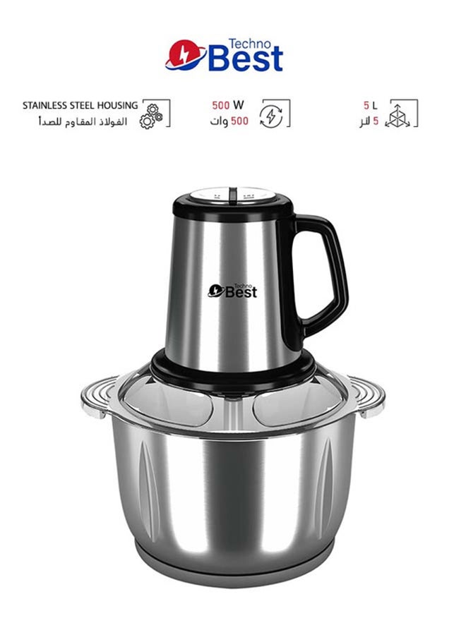 Techno Best Food Chopper 5 L 500 W BSC-05L Silver  - Image 1