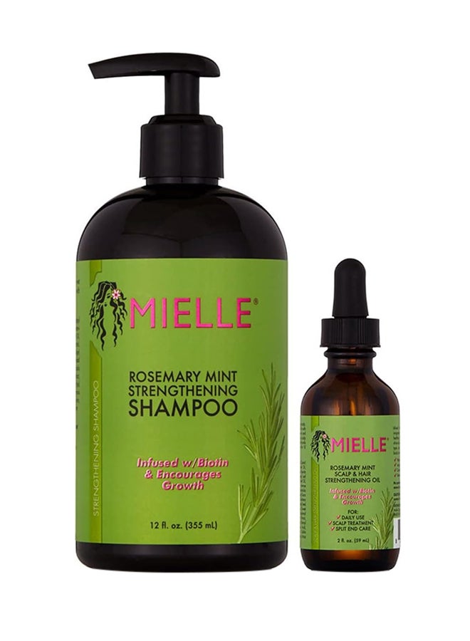 MIELLE Rosemary Mint Bundle , Rosemary Mint Strengthening Shampoo & Rosemary Mint Scalp & Hair Strengthening Oil 414ml 
