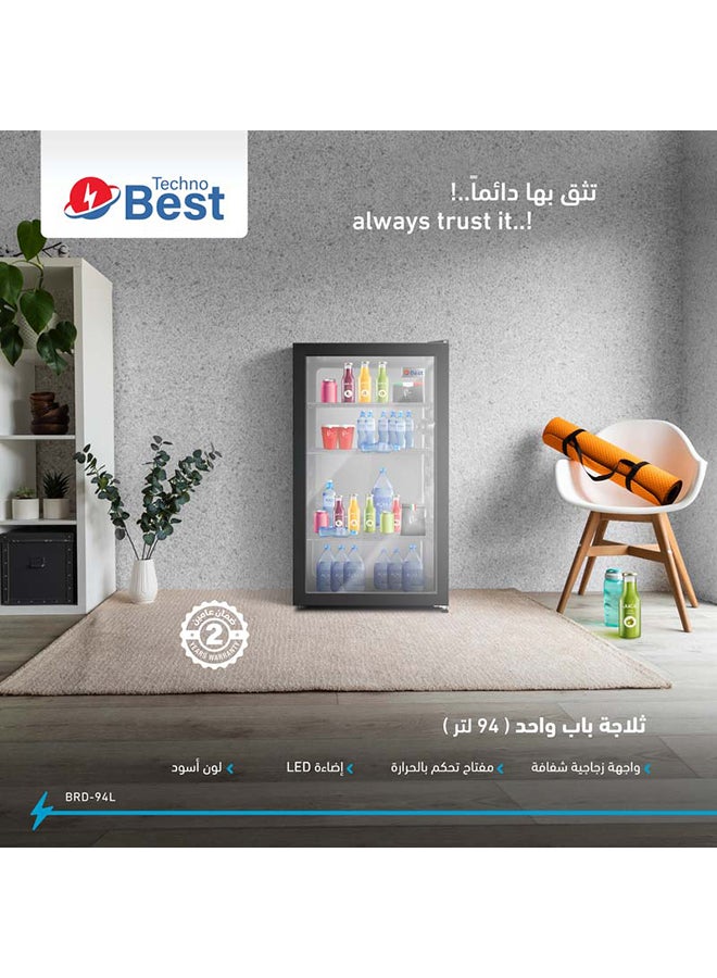 تكنو بيست ثلاجة عرض بباب زجاجي واحد سعة 94 لترًا BRD-94L باللون الأسود 94 L BRD-94L أسود  - Image 4
