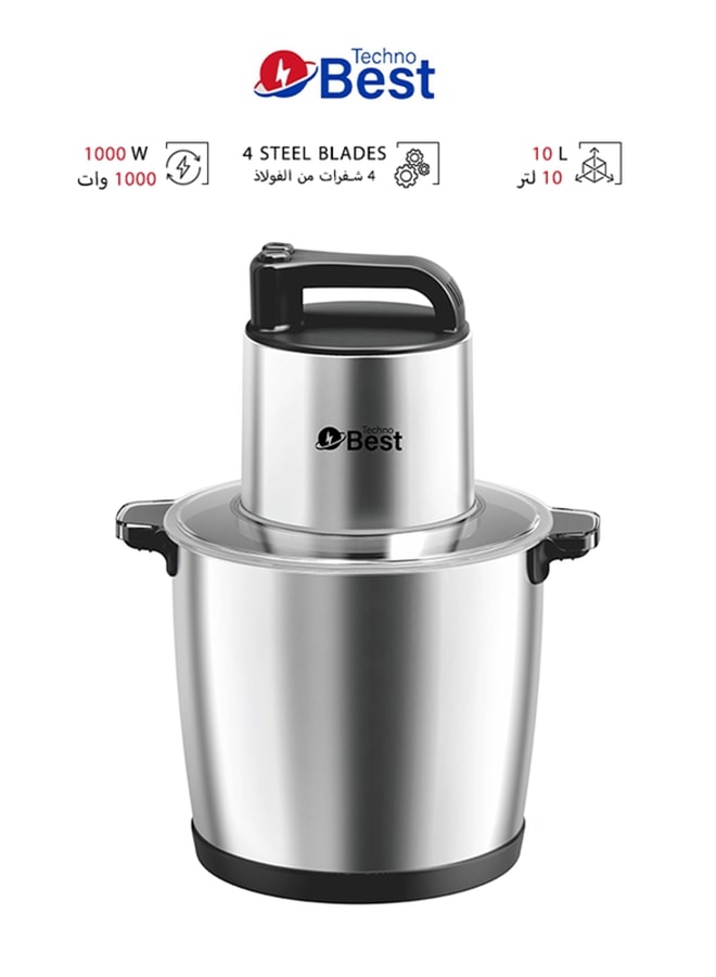 تكنو بيست - مفرمة طعام 10 لتر 1000 وات BSC-10L فضي - Image 1