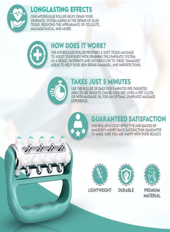 Spa Care Lymphatic Drainage Massager Handheld Body Massage Roller Manual Muscle Relaxer For Neck Calf Shoulder Waist Pain Green - Image 3