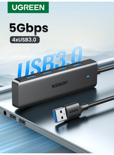 USB Hub 3.0 4 Ports Multiport Adapter Ultra Slim Data Hub USB A Splitter [Charging Not Supported] Multiple USB Extension for Laptop,Desktop PC,Xbox,PS5,Mouse,Keyboard,Flash Drive,Printer-15CM | Black