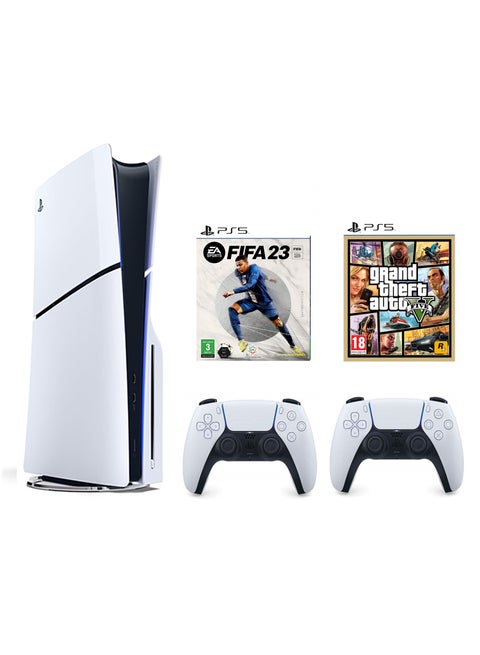 PlayStation 5 Slim Disc Console With Extra Controller Grand theft auto V (INTEL VERSION) and EA FIFA 23 KSA VERSION