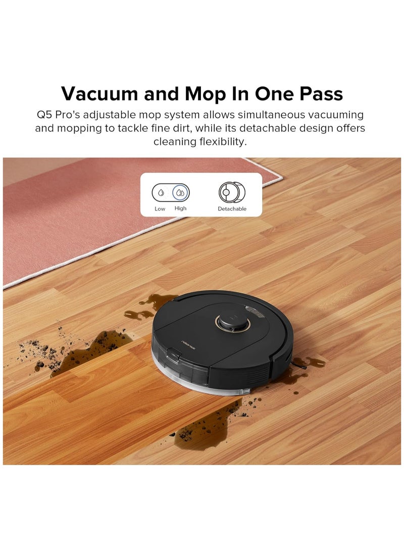 roborock - Q5 Pro Robotic Vacuum And Mop Combo, DuoRoller Brush, 5500Pa Suction, LiDAR Navigation, Robotic Vacuum Cleaner With Large Dustbin, 240Min Runtime, Smart No-Go Zone, Perfect For Pet Hair 770 ml 58 W Q50ULE Black - Image 1