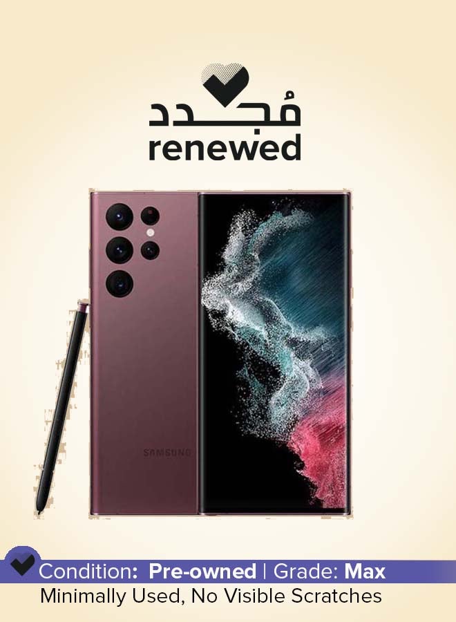 سامسونج تم تجديده - هاتف Galaxy S22 Ultra ثنائي الشريحة، لون عنابي، ذاكرة وصول عشوائي (RAM) سعة 12 جيجابايت، وذاكرة داخلية 256 جيجابايت، يدعم تقنية 5G - الإصدار العالمي  - Image 1