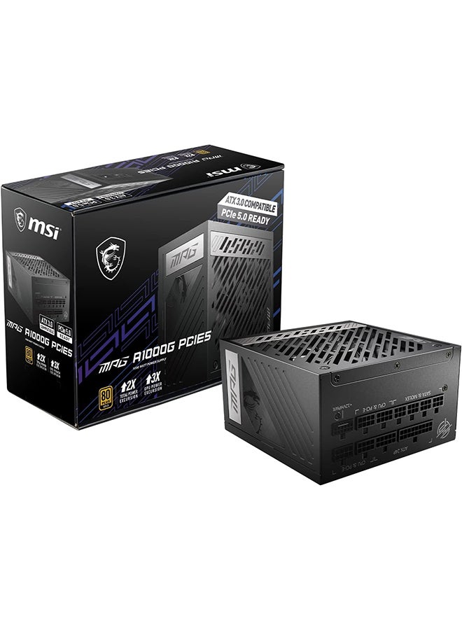 MSI MPG A1000G PCIE5 1000W Power Supply, Full Modular Design, 80 Plus Gold Certified, 135mm Active PFC Fan, Compliant with PCIe 5.0, 100% All Japanese 105°C Capacitor Black  - Image 1