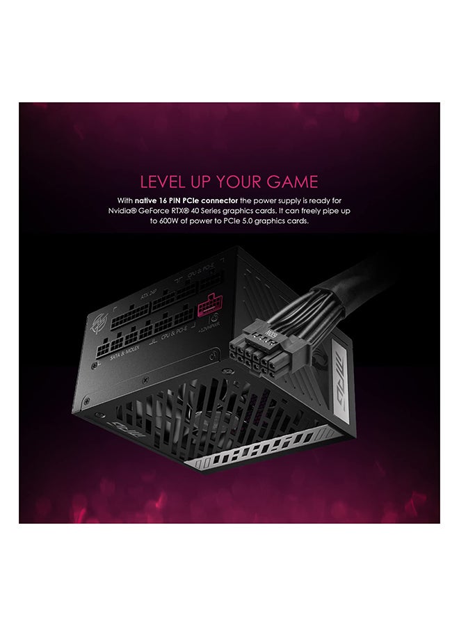 MSI MPG A1000G PCIE5 1000W Power Supply, Full Modular Design, 80 Plus Gold Certified, 135mm Active PFC Fan, Compliant with PCIe 5.0, 100% All Japanese 105°C Capacitor Black  - Image 4
