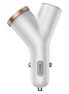 Baseus Y Type Dual USB Expanded Smart Phone Car Charger USB Mobile Phone Adapter With Lighter White  - Image 1