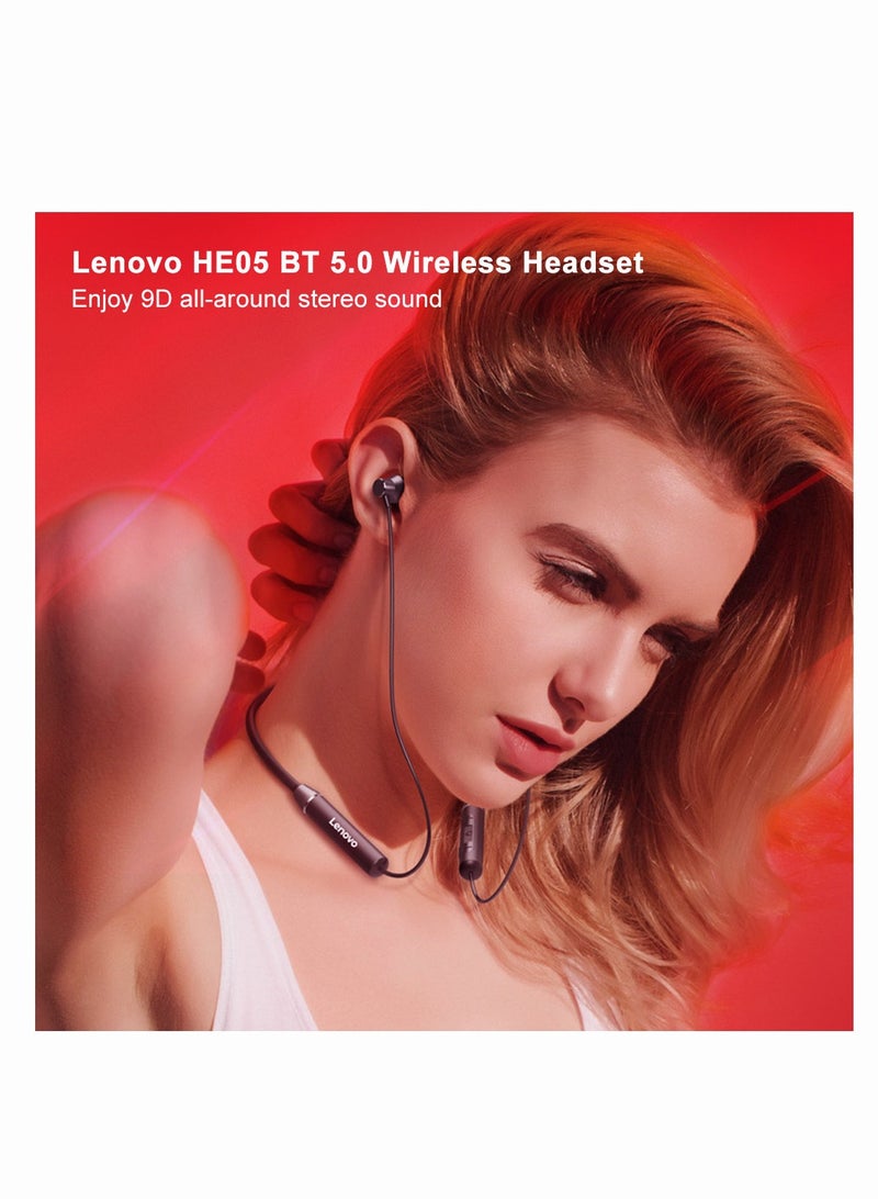 HE05 Earphone Bluetooth 5.0 Wireless Headset Magnetic Neckband Earphones IPX5 Waterproof Sport Earbud With Noise Cancelling Mic Black