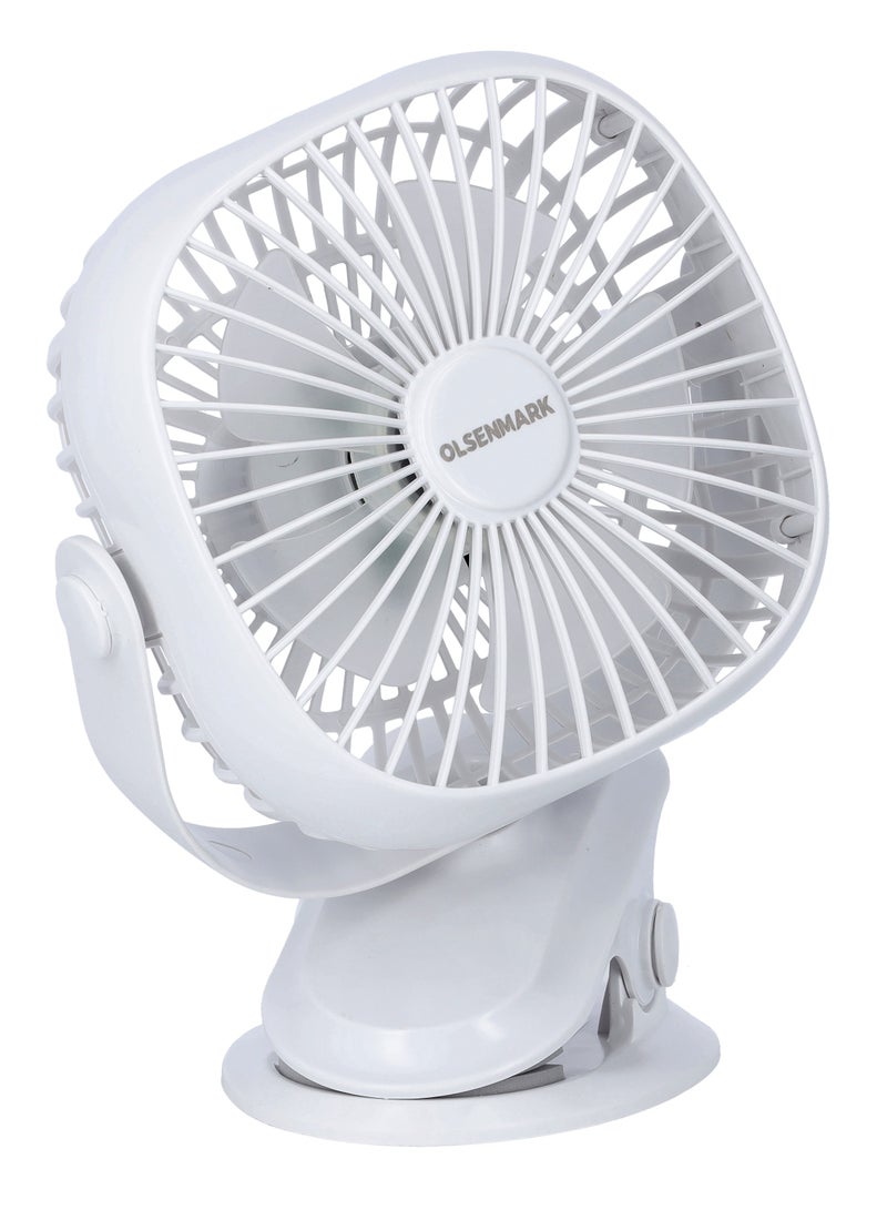 Olsenmark - Rechargeable Multifunction Mini Fan- 1W | Adjustable Angle, Use Clip & Table, Rechargeable Lithium Battery, LED Night Light, Brush Less Motor OMF1835 WHITE - Image 1