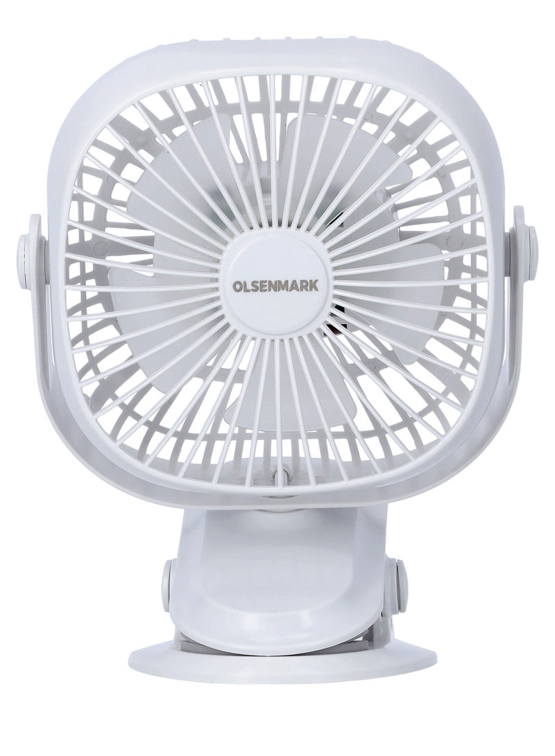 Olsenmark - Rechargeable Multifunction Mini Fan- 1W | Adjustable Angle, Use Clip & Table, Rechargeable Lithium Battery, LED Night Light, Brush Less Motor OMF1835 WHITE - Image 1