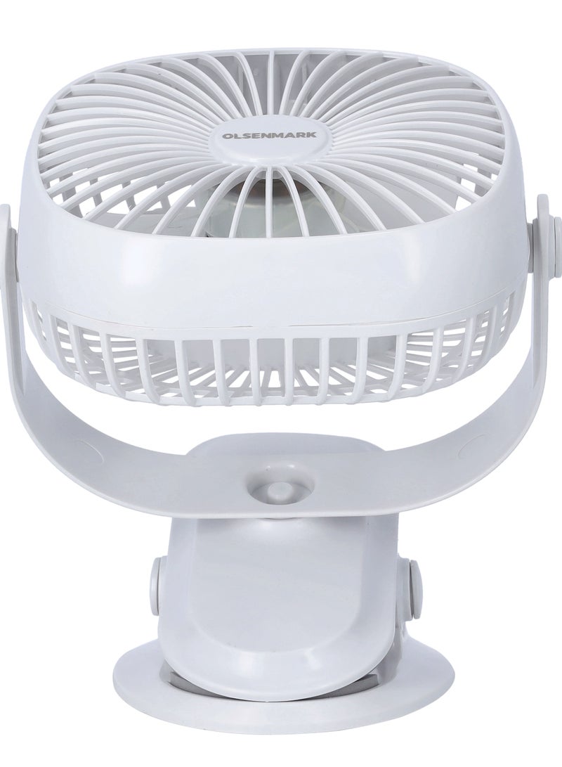 Olsenmark - Rechargeable Multifunction Mini Fan- 1W | Adjustable Angle, Use Clip & Table, Rechargeable Lithium Battery, LED Night Light, Brush Less Motor OMF1835 WHITE - Image 1