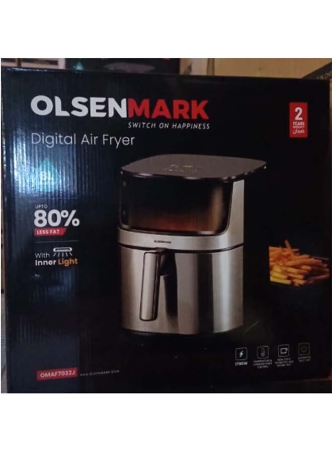 Olsenmark - 8L Digital Air Fryer - 80% Less Fat - Fry Force 360° Technology - 8 One-Touch Presets - Non-Stick and Dishwasher Safe - LED Display - Adjustable Temperature and Timer Control - Auto Shut-Off - 1700W Power 8 L 1700 W OMAF7032J Black/Silver - Image 1