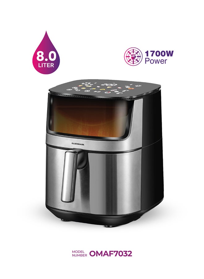 أولسنمارك مقلاة هوائية رقمية من أولسنمارك مع وعاء وصينية قلي غير لاصقة، طهي خالي من الزيت/ شاشة LED مع شاشة تعمل باللمس، 7 أوضاع طهي مسبقة الإعداد، مؤقت من 1 إلى 60 دقيقة - Image 2