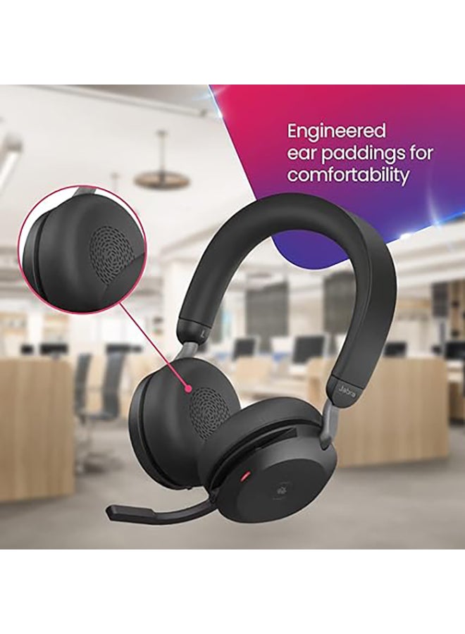 Jabra - Evolve2 75 Wireless Headset Stereo MS, USB A Bluetooth Dongle, Compatible With Zoom, Webex, Skype, Smartphones, Tablets, PC or MAC, Bundled With Global Teck Gold Support Plan Black - Image 1