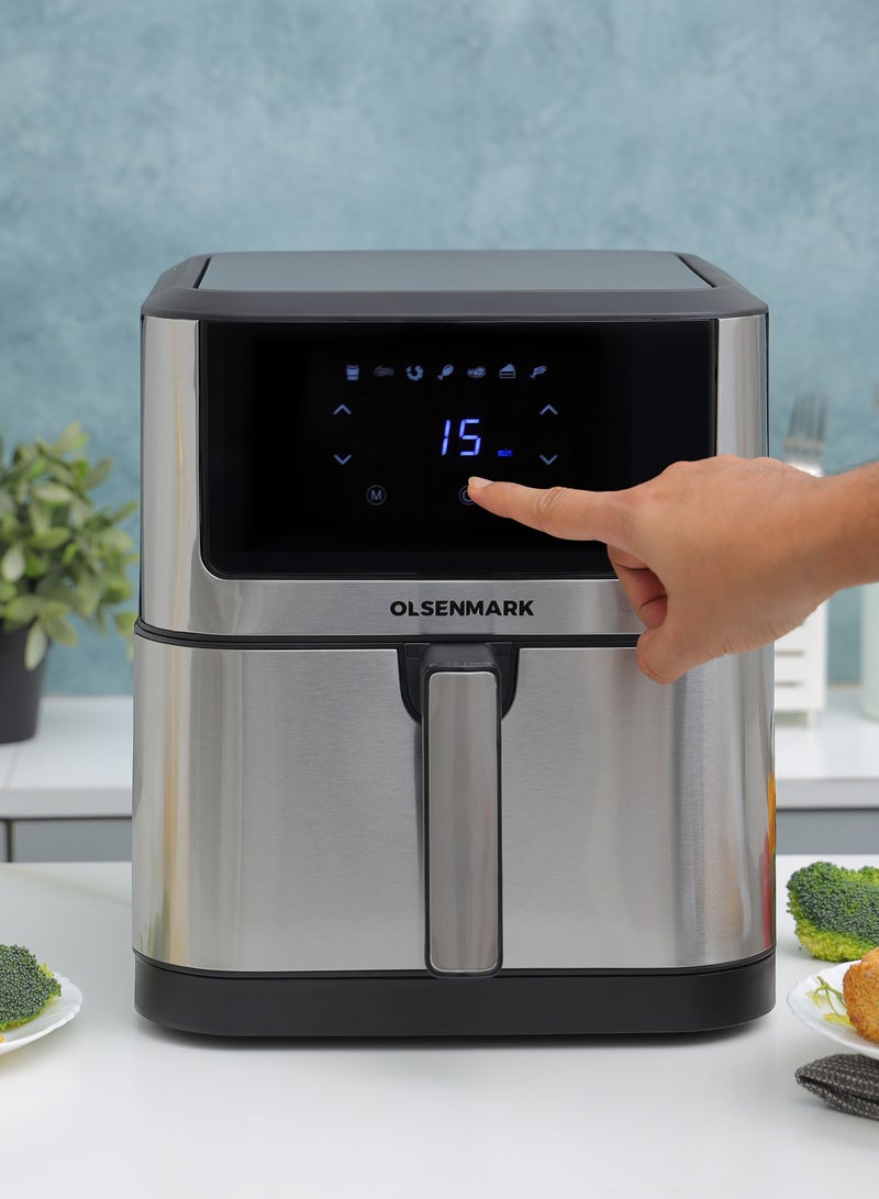 Olsenmark - Digital Air Fryer With Non-Stick Frying Pot and Tray, Oil Free Cooking/ LED Display with Touch Screen 8 L 1800 W OMAF7032 Silver - Image 1