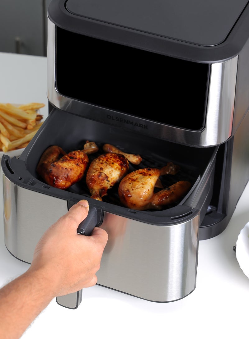 Olsenmark - Digital Air Fryer With Non-Stick Frying Pot and Tray, Oil Free Cooking/ LED Display with Touch Screen 8 L 1800 W OMAF7032 Silver - Image 1