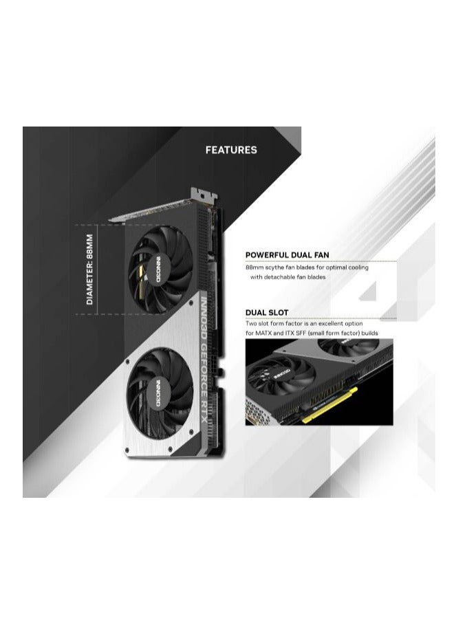 INNO3D - INNO3D GEFORCE RTX 4070 TWIN X2, Maxmium Digital Resolution 7680x4320, CUDA Cores 5888, Boost Clock (MHz) 2475, Base Clock(MHz) 1920, MSPR 600, Memory Clock 21Gbps, Memory Config 12G, GDDR6X - Image 1