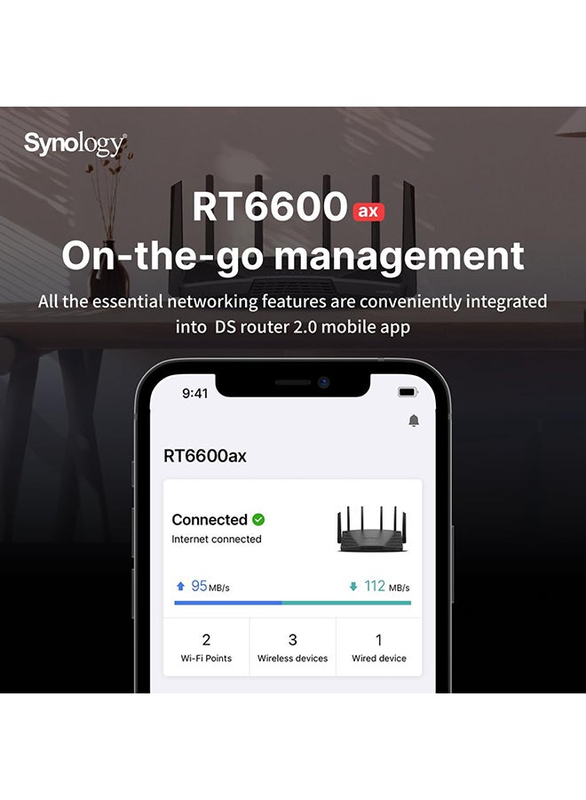 RT6600ax - Tri-Band 4x4 160MHz Wi-Fi router, 2.5Gbps Ethernet, VLAN segmentation, Multiple SSIDs, parental controls, Threat Prevention, VPN (US Version) Black