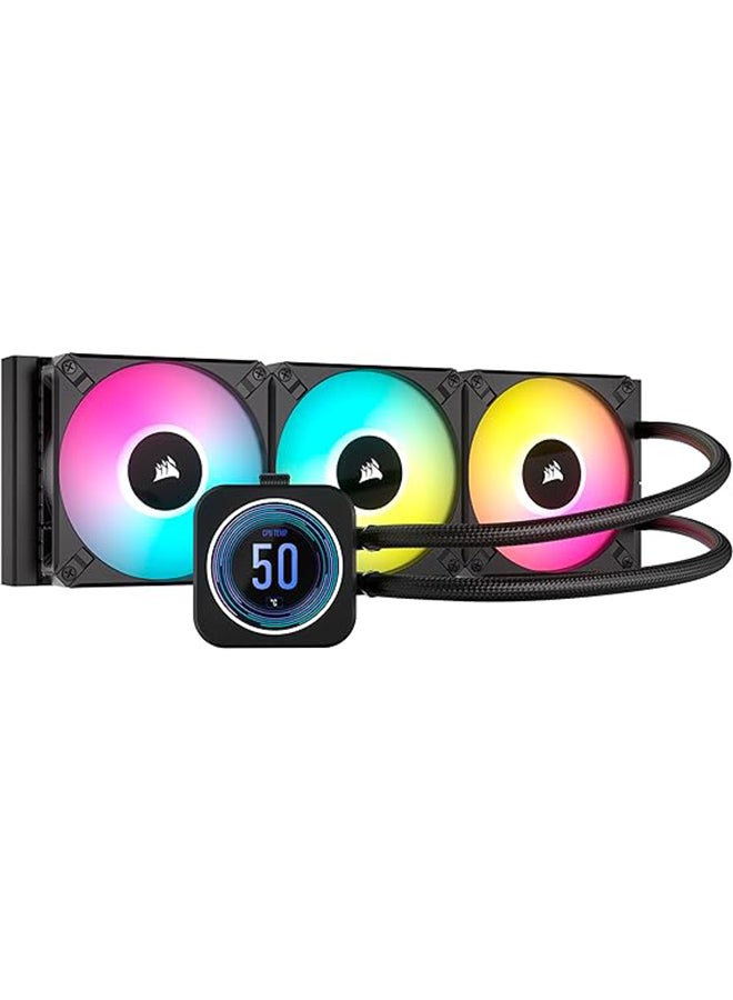 CORSAIR iCUE H150i Elite LCD XT Liquid CPU Cooler - IPS LCD Screen - Three AF120 RGB Elite Fans - 360mm Radiator - Fits Intel LGA 1700, AMD AM5, and More - Included iCUE Commander CORE black  - Image 1