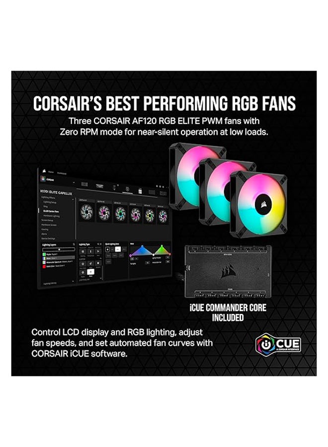 CORSAIR iCUE H150i Elite LCD XT Liquid CPU Cooler - IPS LCD Screen - Three AF120 RGB Elite Fans - 360mm Radiator - Fits Intel LGA 1700, AMD AM5, and More - Included iCUE Commander CORE black  - Image 4