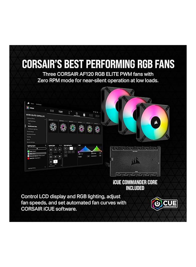 CORSAIR iCUE H150i Elite LCD XT Liquid CPU Cooler - IPS LCD Screen - Three AF120 RGB Elite Fans - 360mm Radiator - Fits Intel LGA 1700, AMD AM5, and More - Included iCUE Commander CORE black  - Image 5