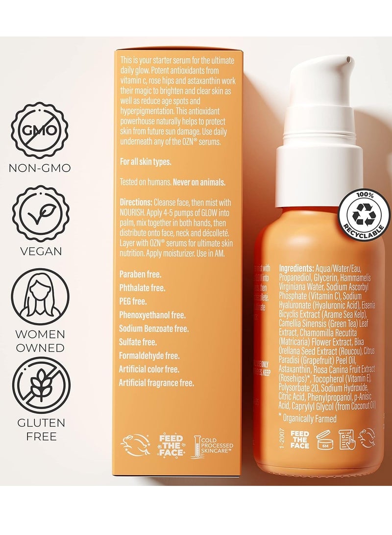 OZ Naturals Glow Serum Vitamin C Anti Aging With Hyaluronic Acid Pure Vitamin E Oil And Rosehip Oil  All Natural Antioxidant Facial Serum For A Brighter More Even Skin Tone 30ml  - Image 2