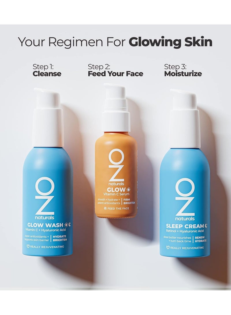 OZ Naturals Glow Serum Vitamin C Anti Aging With Hyaluronic Acid Pure Vitamin E Oil And Rosehip Oil  All Natural Antioxidant Facial Serum For A Brighter More Even Skin Tone 30ml  - Image 3