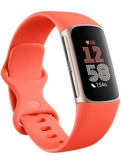 Fitbit Charge 6 Fitness Tracker with Google apps, Heart Rate on Exercise Equipment, GPS, Health Tools and More, Coral/Light Gold, One Size (S & L Bands Included)  - Image 1