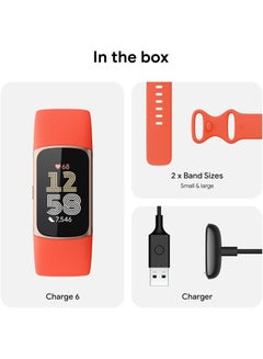 Fitbit Charge 6 Fitness Tracker with Google apps, Heart Rate on Exercise Equipment, GPS, Health Tools and More, Coral/Light Gold, One Size (S & L Bands Included)  - Image 3