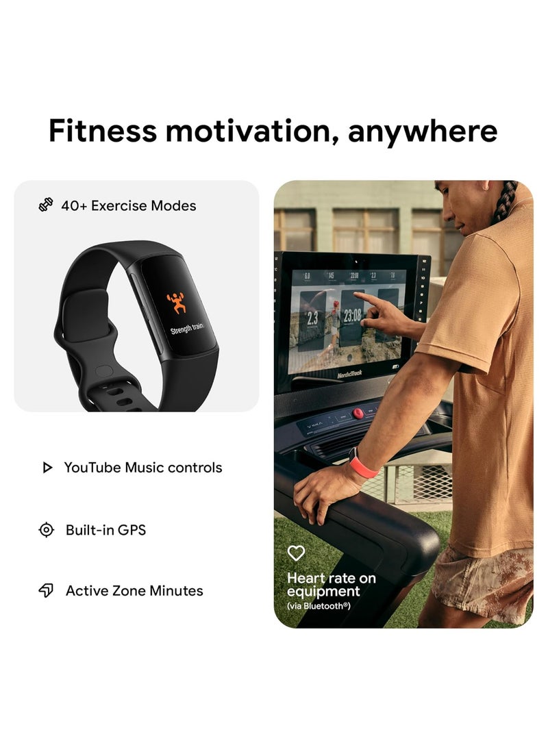 Fitbit - Charge 6 Fitness Tracker with Google apps, Heart Rate on Exercise Equipment, GPS, Health Tools and More, Coral/Light Gold, One Size (S & L Bands Included) - Image 1