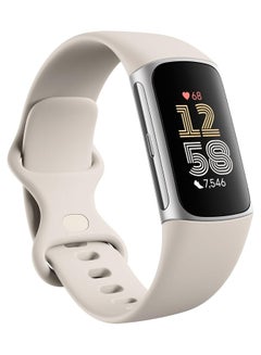 Fitbit Charge 6 Fitness Tracker with Google apps, Heart Rate on Exercise Equipment, GPS, Health Tools and More, Porcelain/Silver, One Size (S & L Bands Included)  - Image 1