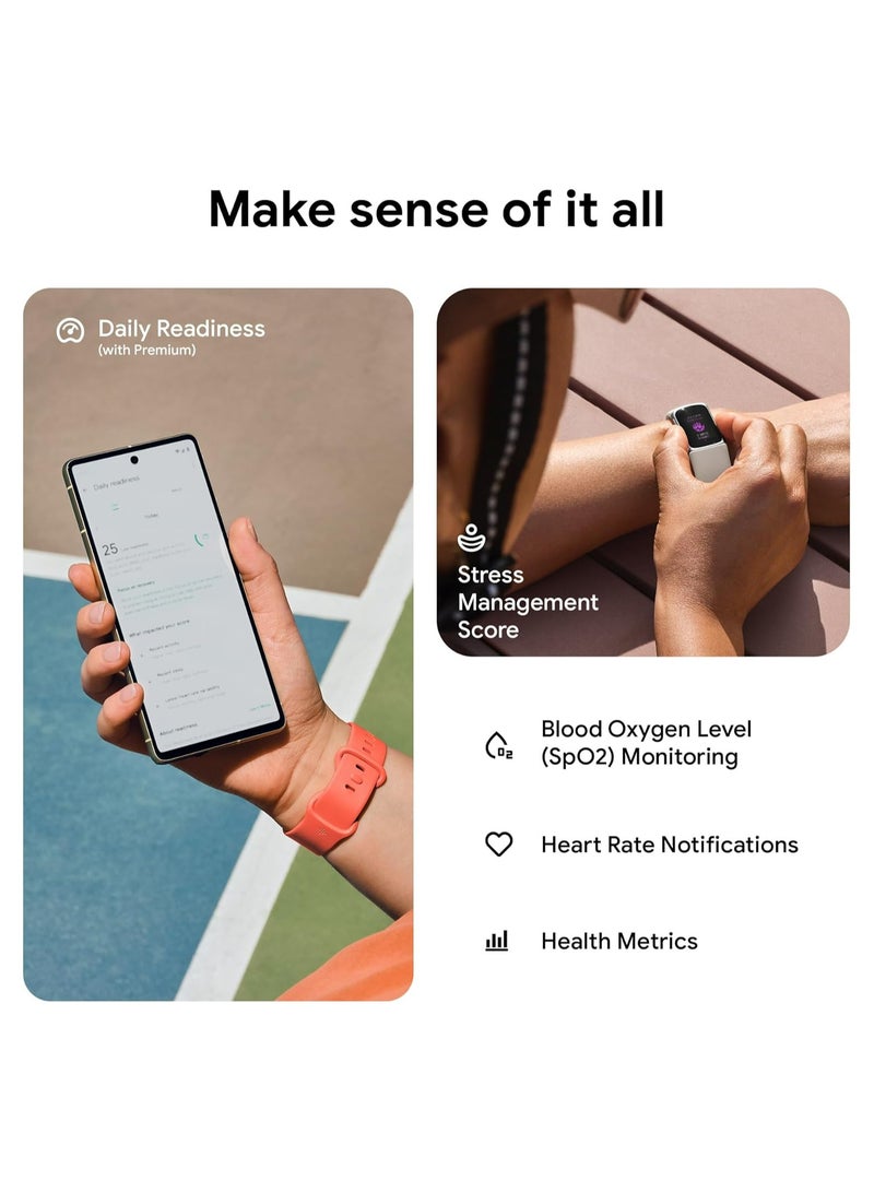 Fitbit - Charge 6 Fitness Tracker with Google apps, Heart Rate on Exercise Equipment, GPS, Health Tools and More, Porcelain/Silver, One Size (S & L Bands Included) - Image 1