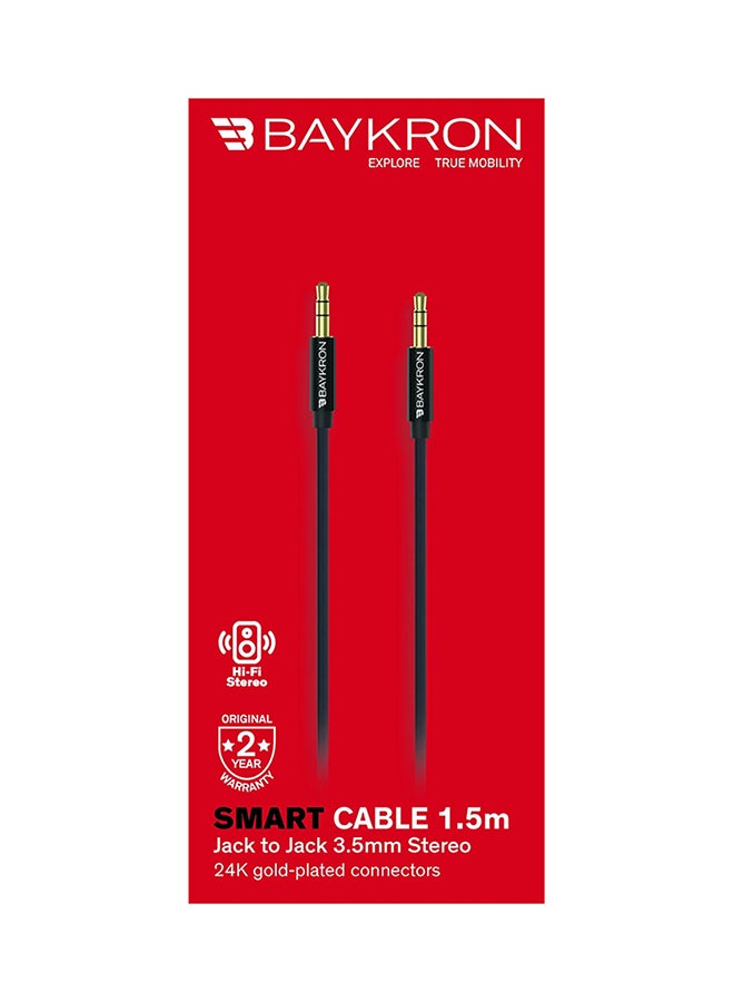 بايكرون Gold Plated Smart Aux Line Cable 3.5MM To 3.5MM Jack 1.2M Black - Image 2
