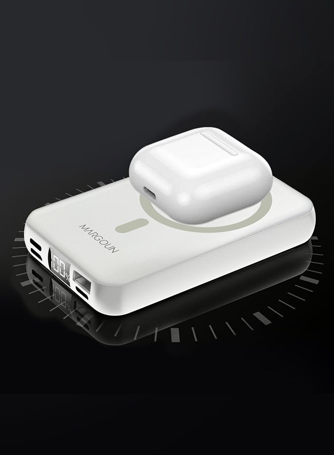 MARGOUN 10000 mAh Magnetic Battery Pack Power Bank With Cable Slim Light-Weight Wireless Charger And LED Indicator White  - Image 4