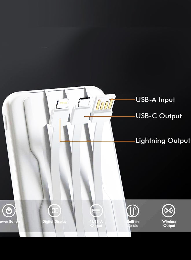 MARGOUN 10000 mAh Magnetic Battery Pack Power Bank With Cable Slim Light-Weight Wireless Charger And LED Indicator White  - Image 2
