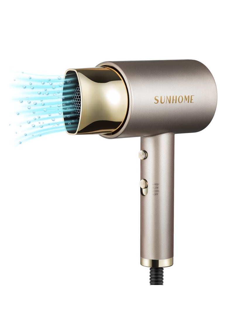 Sunhome - 1800W Blow Dryer With Diffuser, Professional Hair Dryer Constant Temperature Hair Care For Light And Quiet Gold - Image 1