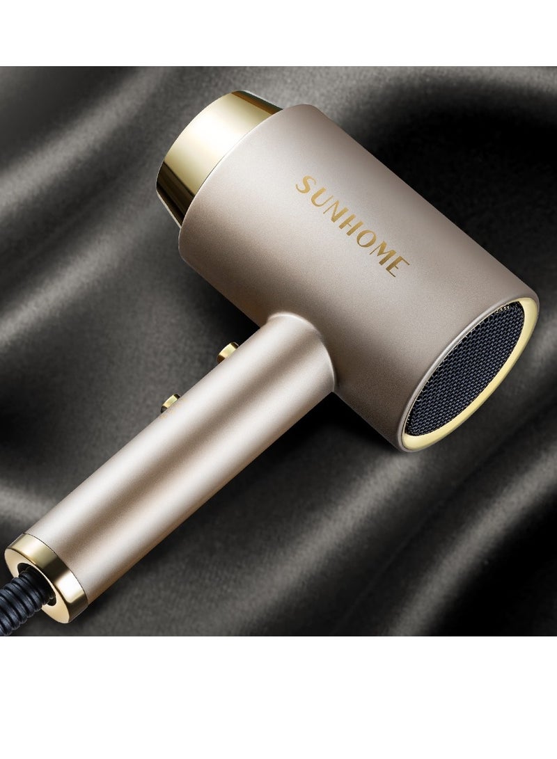 Sunhome - 1800W Blow Dryer With Diffuser, Professional Hair Dryer Constant Temperature Hair Care For Light And Quiet Gold - Image 1