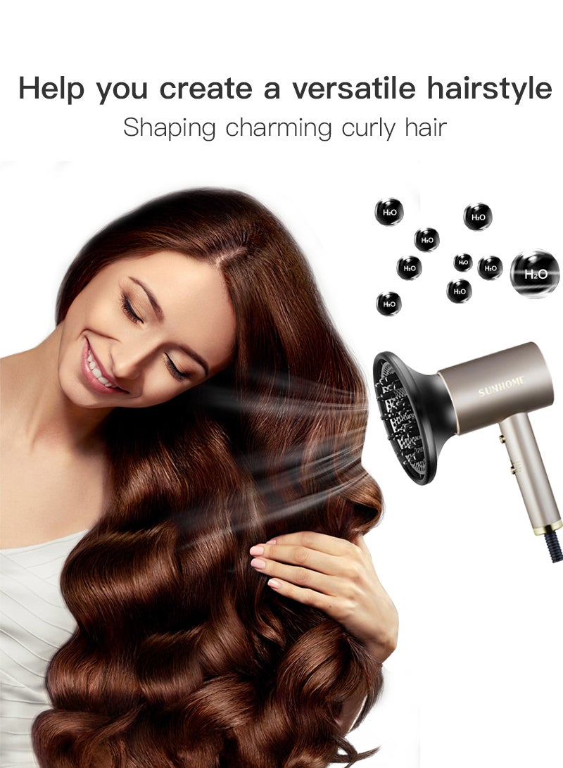 Sunhome - 1800W Blow Dryer With Diffuser, Professional Hair Dryer Constant Temperature Hair Care For Light And Quiet Gold - Image 1