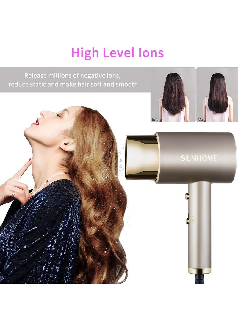 Sunhome - 1800W Blow Dryer With Diffuser, Professional Hair Dryer Constant Temperature Hair Care For Light And Quiet Gold - Image 1