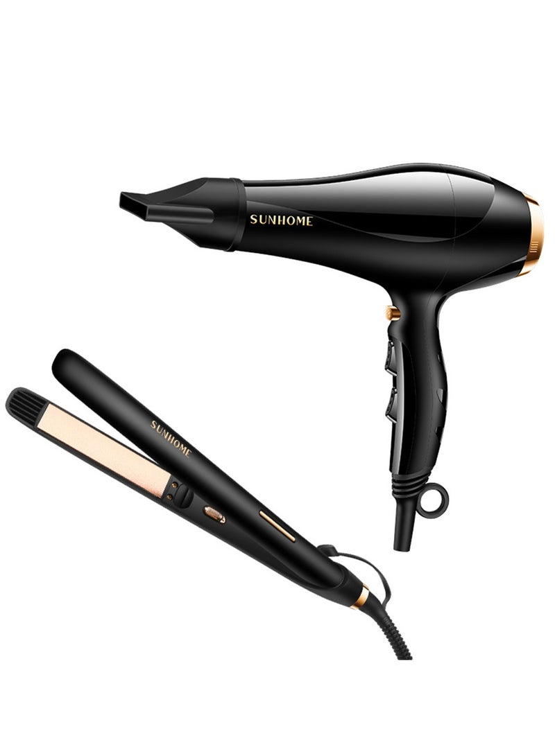 Sunhome - 3-Piece Professional Hair Dryer With Straightener Set Black - Image 1