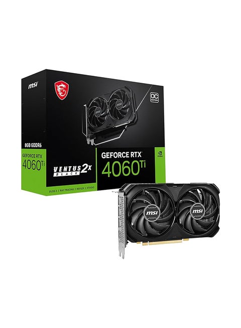 GeForce RTX 4060 Ti 8G VENTUS 2X BLACK E1 OC Graphics Card - 8GB GDDR6, 2535 MHz Boost Clock, Dual Fan Cooling, Ray Tracing and AI-Enhanced Gaming, PCI Express 4.0, 2x DisplayPort 1.4a, 1x HDMI 2.1, Custom Thermal Design | 912-V512-005