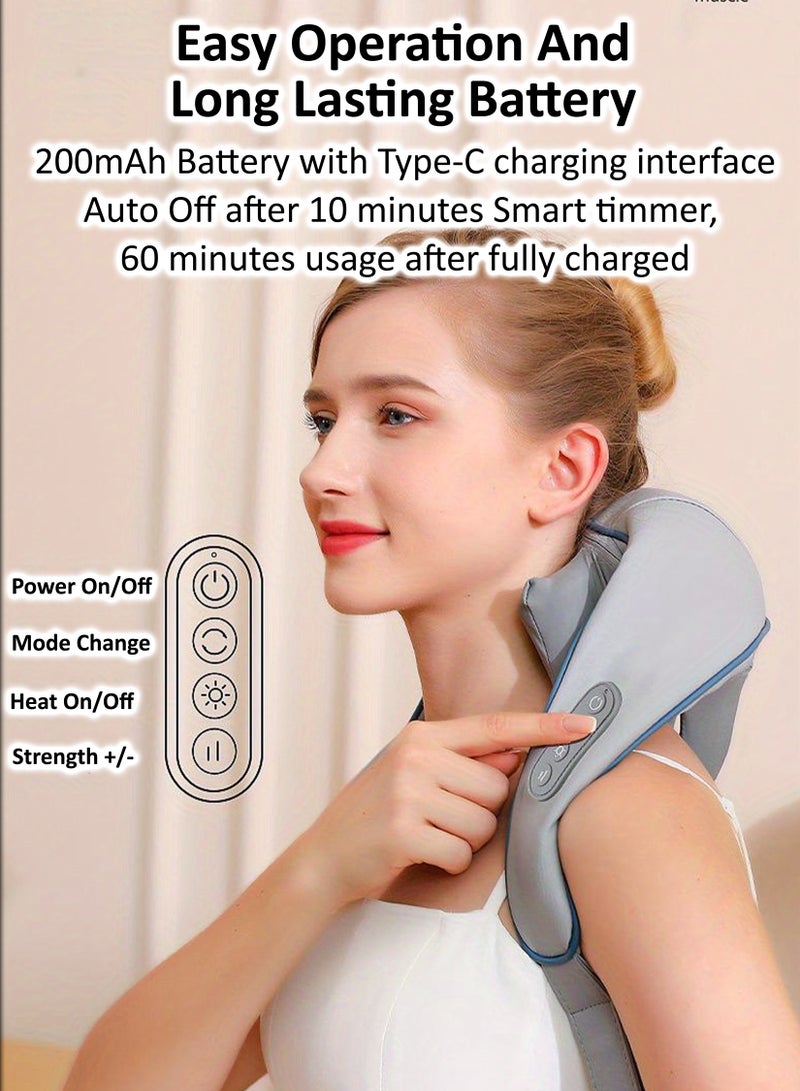 Portable Electric Shoulder Neck Massager Shiatsu With Heat Relieve Tension Target Acupoints Massage 6D Extra Large Massage Head Ideal For Pain Relief Muscle Relaxation Stress Rechargeable With Type c - pnsku/N70025084V/45/_/1700451050/9dde07ae-f5b4-4312-ab6c-bef96861f7ca